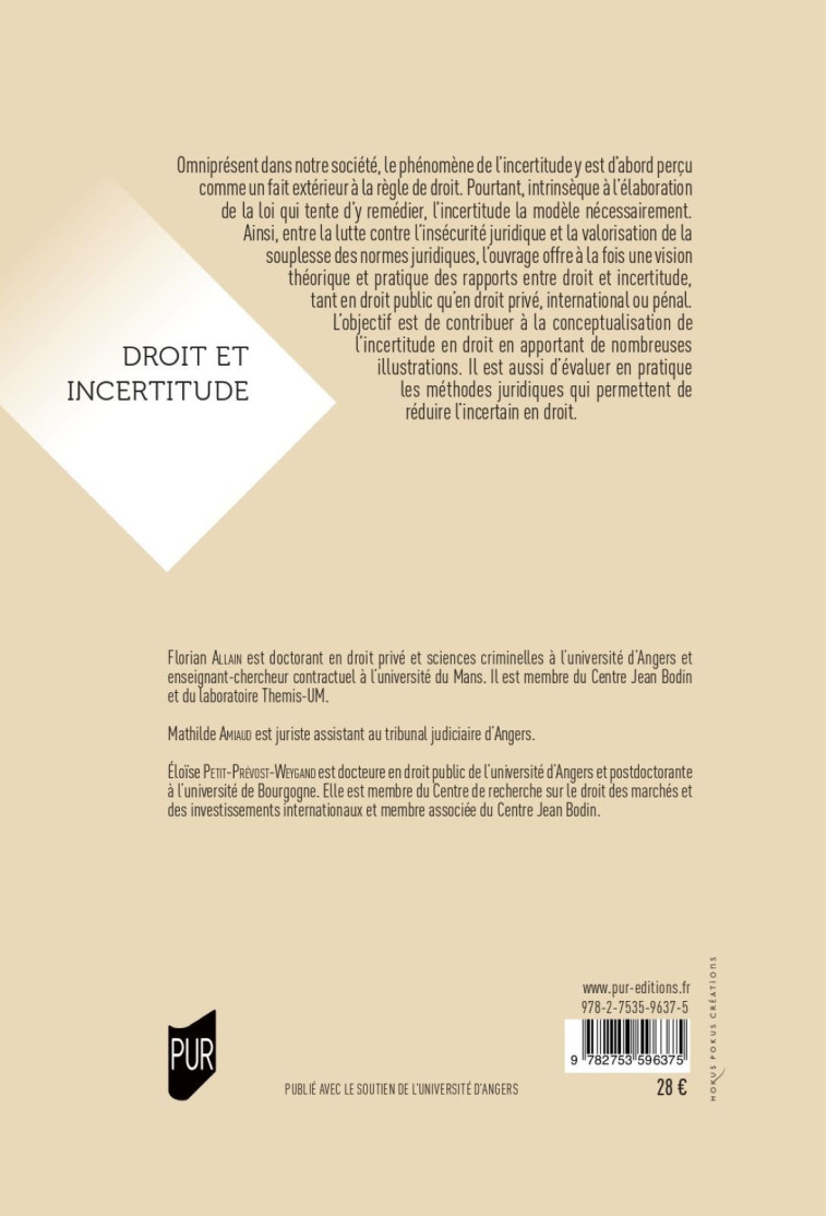 Droit et incertitude - Héloïse Petit-Prévost-Weygand - PU RENNES
