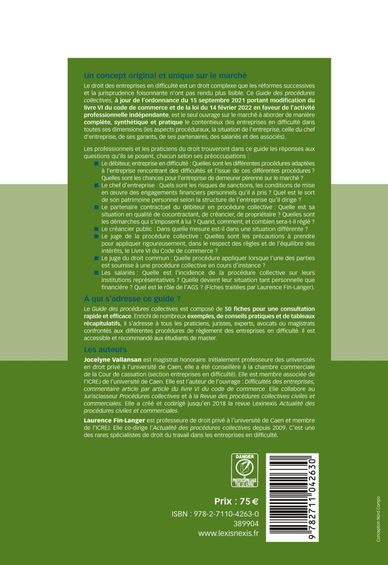 Guide des procédures collectives 25/26 - Jocelyne Vallansan, Jocelyne Vallansan - LEXISNEXIS
